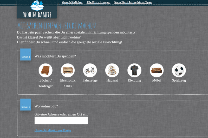 Der Startseite der Website namens Wohindamit.org ist zu sehen